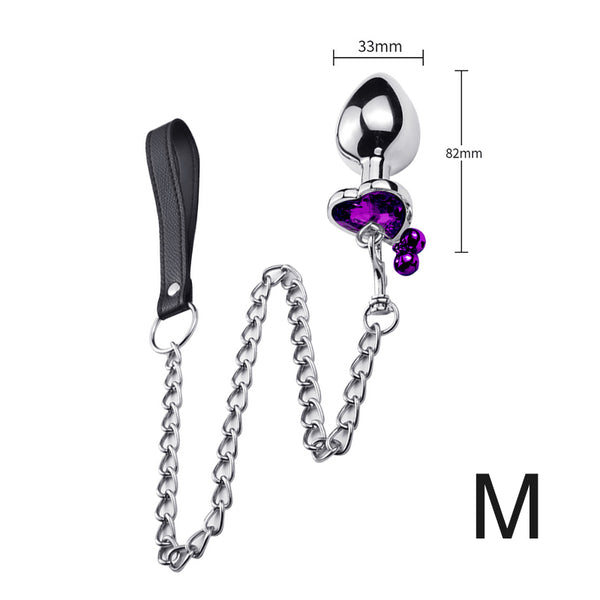 Heart-shaped Random Jewel Color Butt Plug with Bell and Chain Heart-shaped Random Jewel Color Butt Plug with Bell and Chain