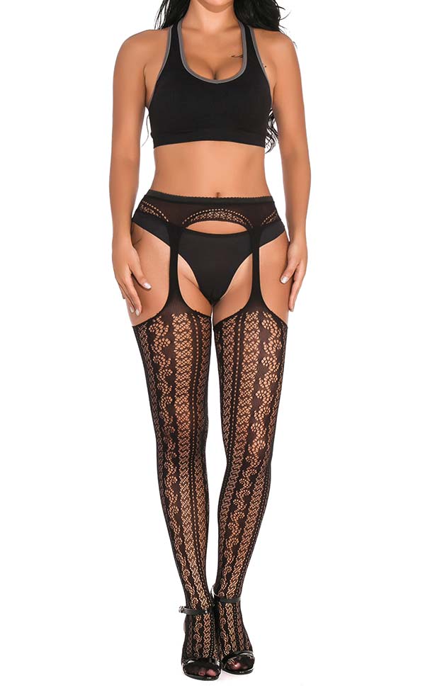Pinstriped Lace Net Suspender Pantyhose Pinstriped Lace Net Suspender Pantyhose