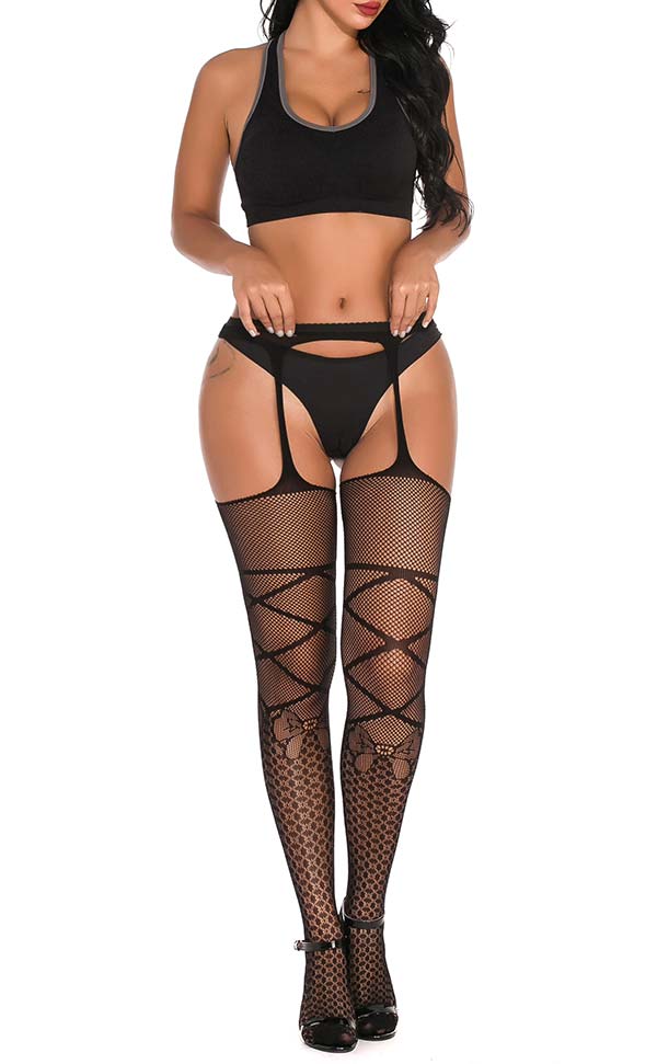Criss Cross Detail Net Suspender Tights Criss Cross Detail Net Suspender Tights