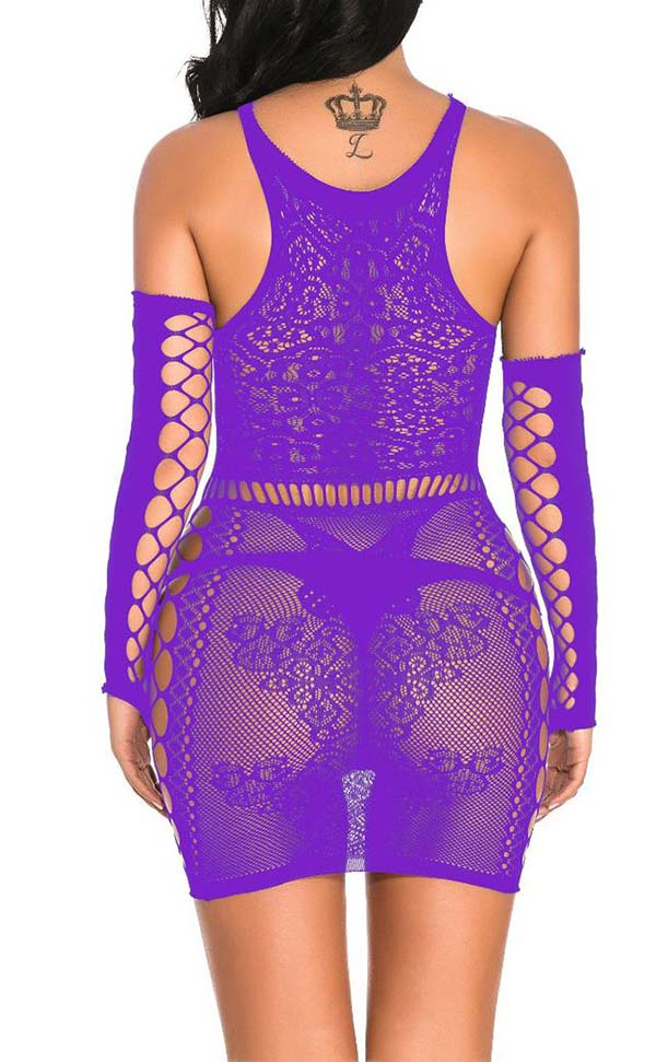 Lace Nylon Dress with Fingerless Net Gloves Lace Nylon Dress with Fingerless Net Gloves