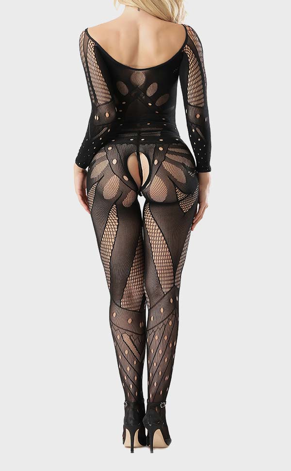 Long Sleeve Jacquard Lace Fishnet Bodystocking Long Sleeve Jacquard Lace Fishnet Bodystocking