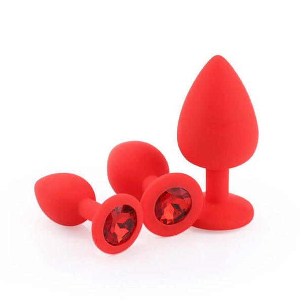 Jeweled Silicone Butt Plug, 3 Piece Set Jeweled Silicone Butt Plug, 3 Piece Set