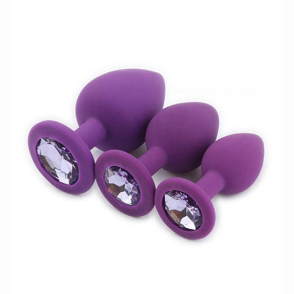Jeweled Silicone Butt Plug, 3 Piece Set Jeweled Silicone Butt Plug, 3 Piece Set