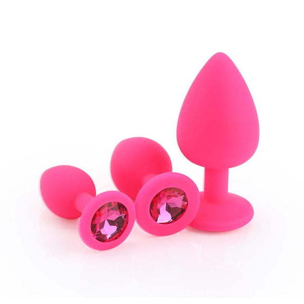 Jeweled Silicone Butt Plug, 3 Piece Set Jeweled Silicone Butt Plug, 3 Piece Set