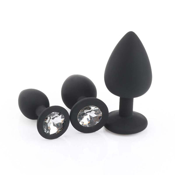Jeweled Silicone Butt Plug, 3 Piece Set Jeweled Silicone Butt Plug, 3 Piece Set
