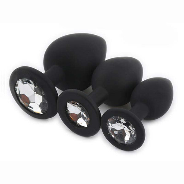 Jeweled Silicone Butt Plug, 3 Piece Set Jeweled Silicone Butt Plug, 3 Piece Set