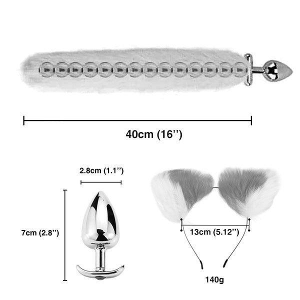 16” Black Fox Tail Butt Plug with Cat Ear 16” Black Fox Tail Butt Plug with Cat Ear