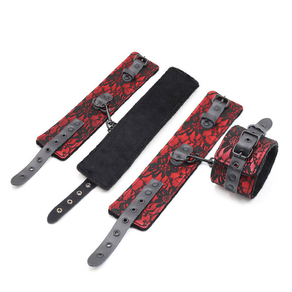 5Pcs Bondage Boutique Lace Restraint Kit- Red 5Pcs Bondage Boutique Lace Restraint Kit- Red