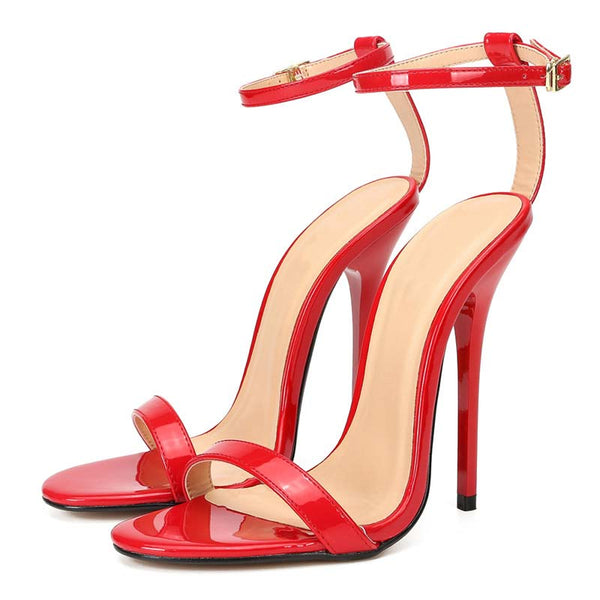Patent-Leather Open Toe Ankle Strap Stilettos Patent-Leather Open Toe Ankle Strap Stilettos