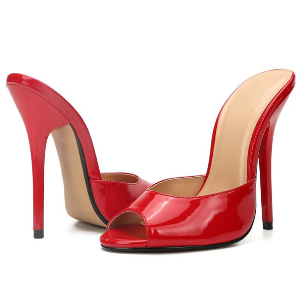 Peep-Toe Patent-Leather Mules Slides Peep-Toe Patent-Leather Mules Slides