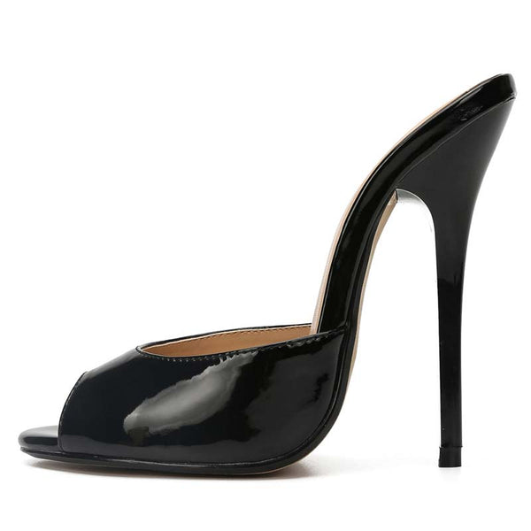 Peep-Toe Patent-Leather Mules Slides Peep-Toe Patent-Leather Mules Slides