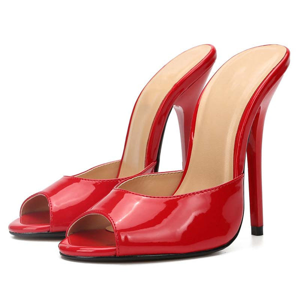 Peep-Toe Patent-Leather Mules Slides Peep-Toe Patent-Leather Mules Slides