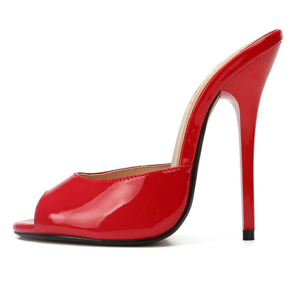 Peep-Toe Patent-Leather Mules Slides Peep-Toe Patent-Leather Mules Slides