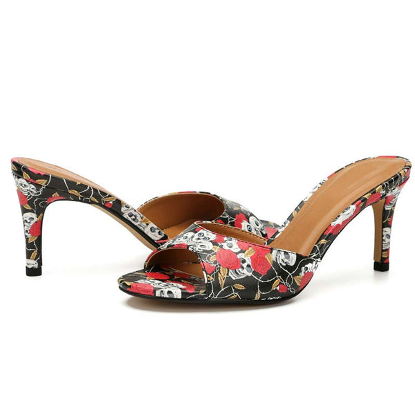 Skull Peep Toe Mule High Heel Slides Skull Peep Toe Mule High Heel Slides