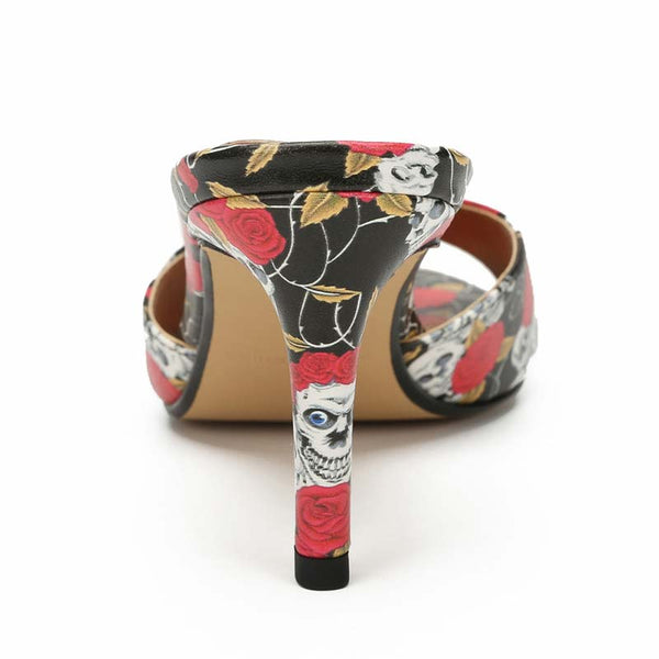 Skull Peep Toe Mule High Heel Slides Skull Peep Toe Mule High Heel Slides