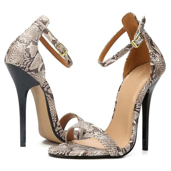 Snake Pattern Open Toe Back Ankle Strap Sandals Snake Pattern Open Toe Back Ankle Strap Sandals