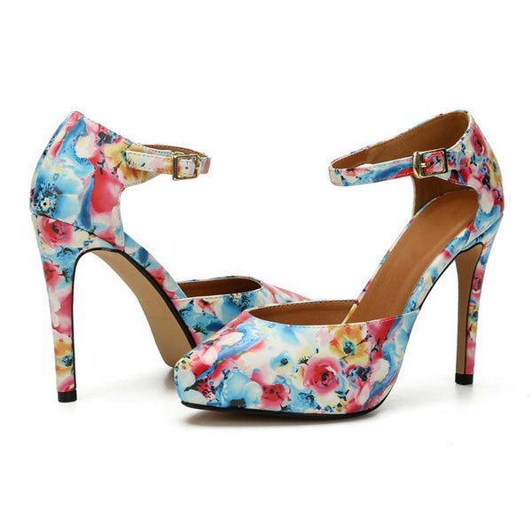 Floral Ankle Straps Platform Stilettos Floral Ankle Straps Platform Stilettos