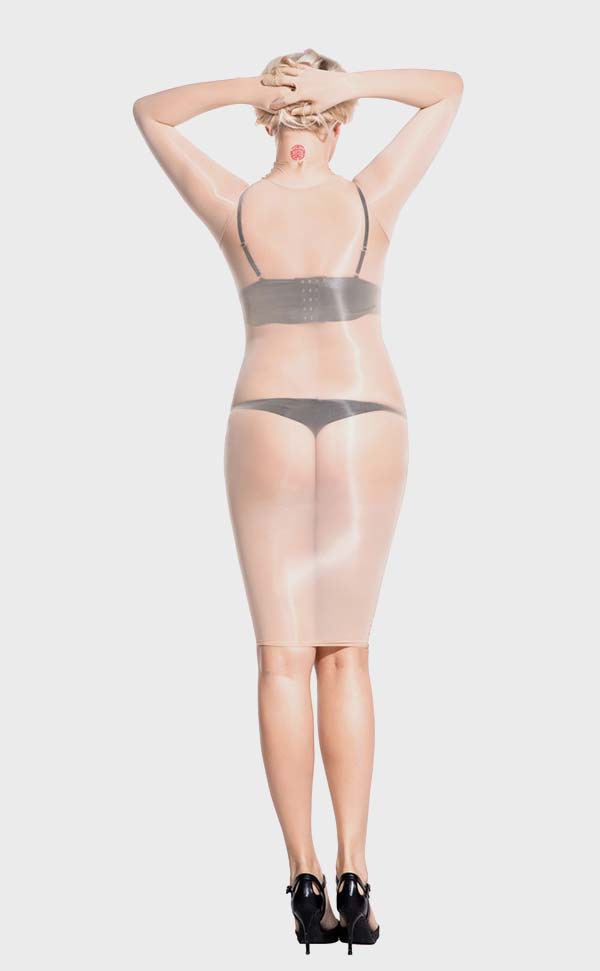 Glossy High Neck Dress with Fingers Glossy High Neck Dress with Fingers