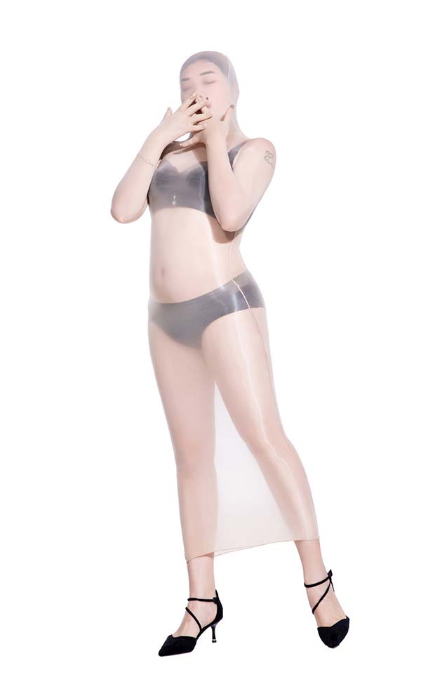 Glossy Hooded Dress with Fingers Glossy Hooded Dress with Fingers