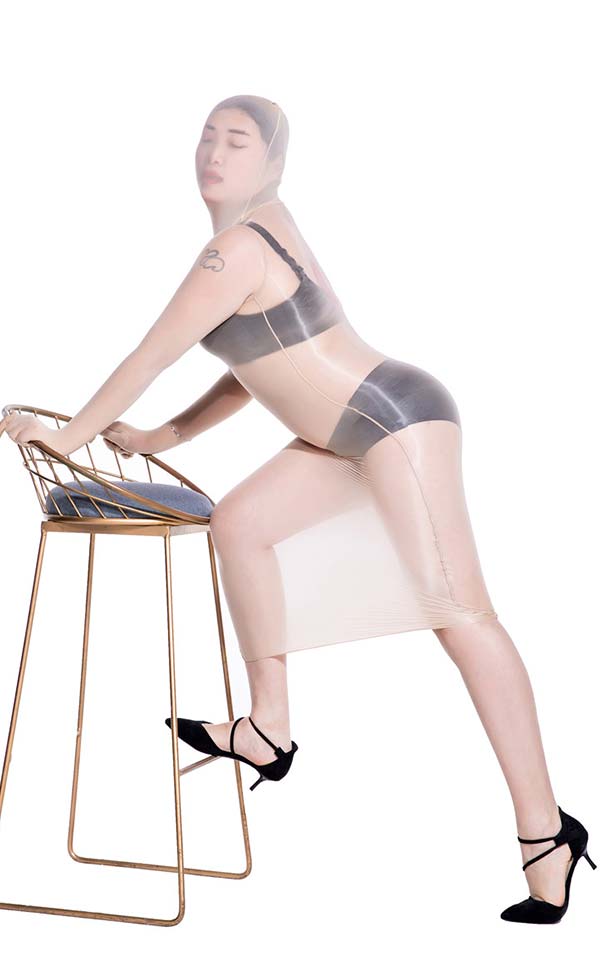 Glossy Hooded Dress with Fingers Glossy Hooded Dress with Fingers