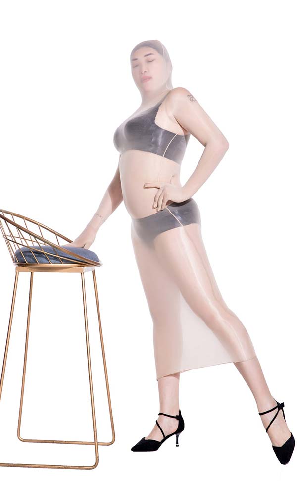 Glossy Hooded Dress with Fingers Glossy Hooded Dress with Fingers