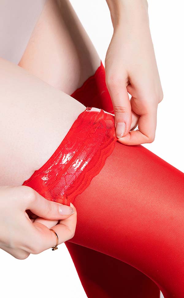 Lace Top Satin Thigh High Stockings Lace Top Satin Thigh High Stockings