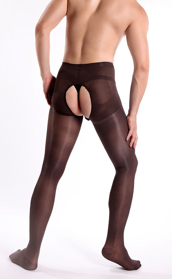 Men's Sheer Glossy Crotchless Pantyhose