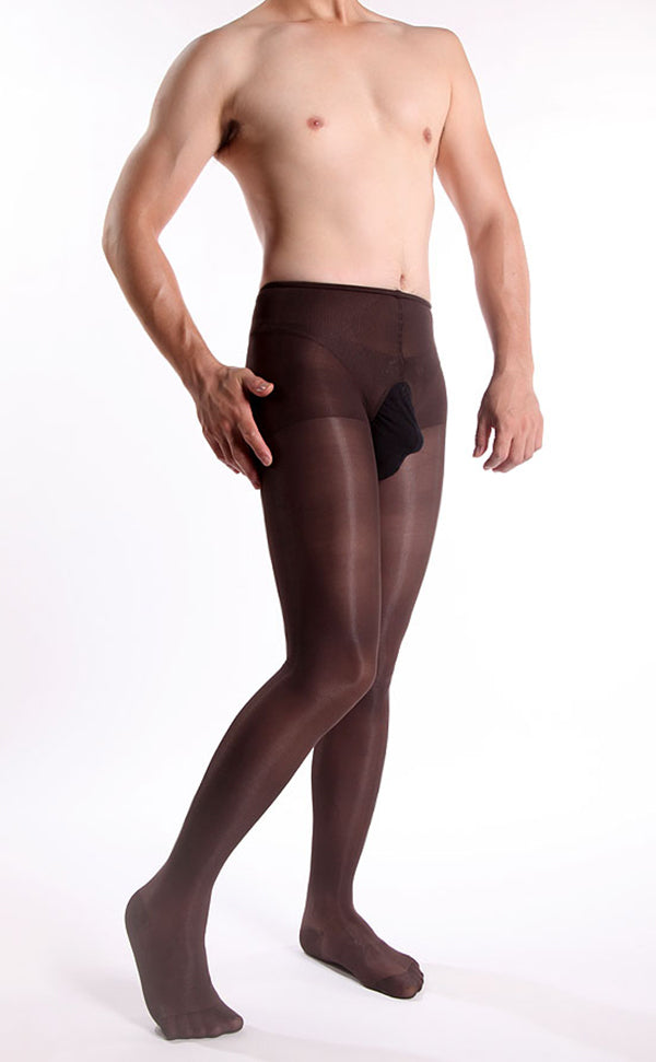 Men's Sheer Glossy Crotchless Pantyhose