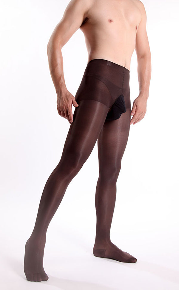 Men's Sheer Glossy Crotchless Pantyhose