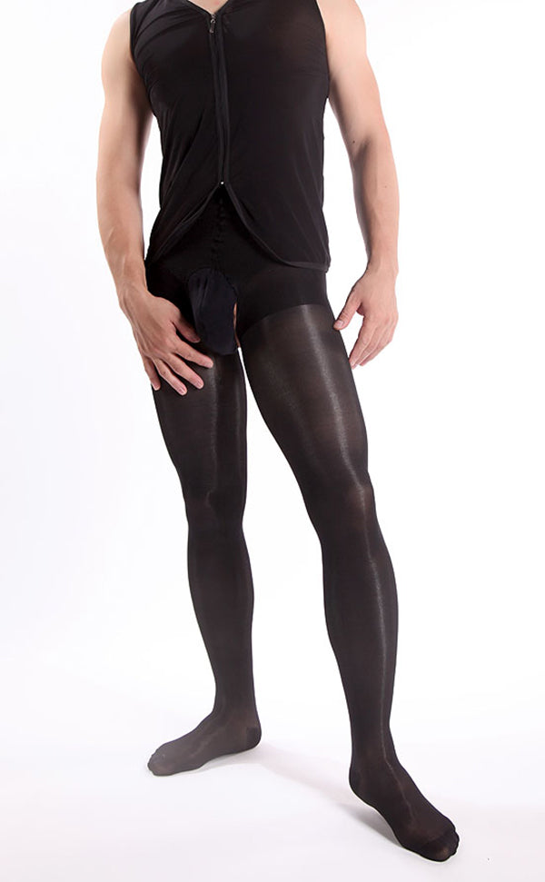 Men's Sheer Glossy Crotchless Pantyhose