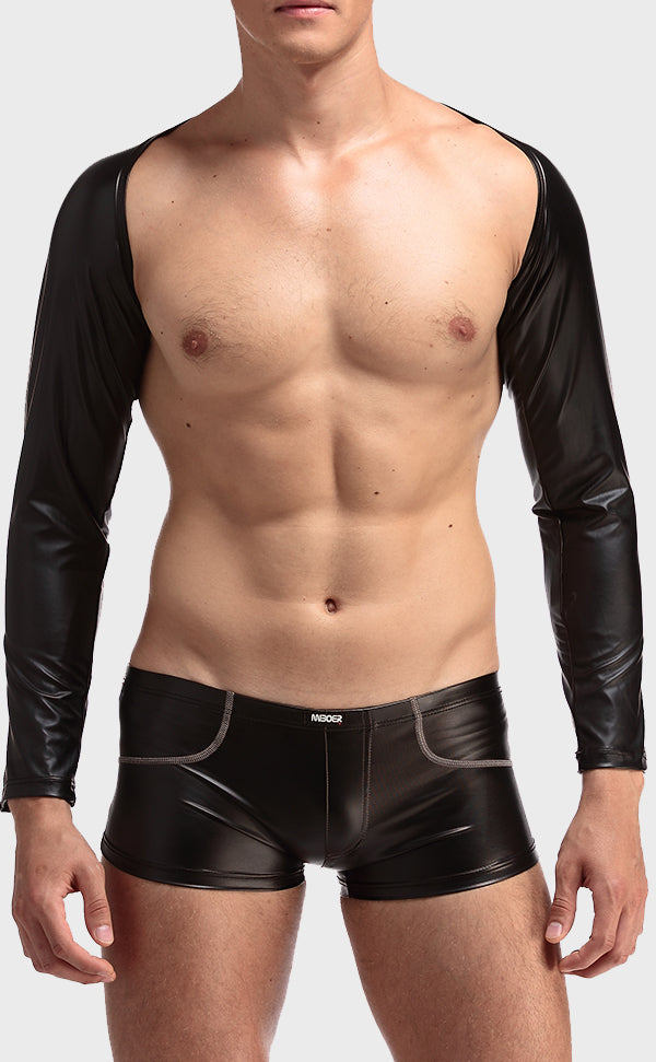 Men's Long Sleeve Faux Leather Top Vest