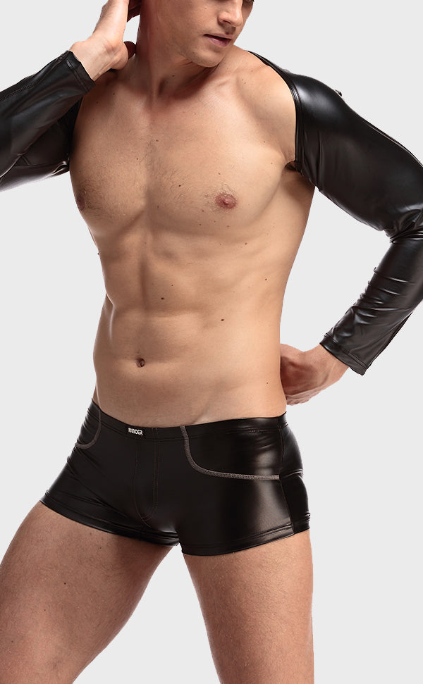 Men's Long Sleeve Faux Leather Top Vest