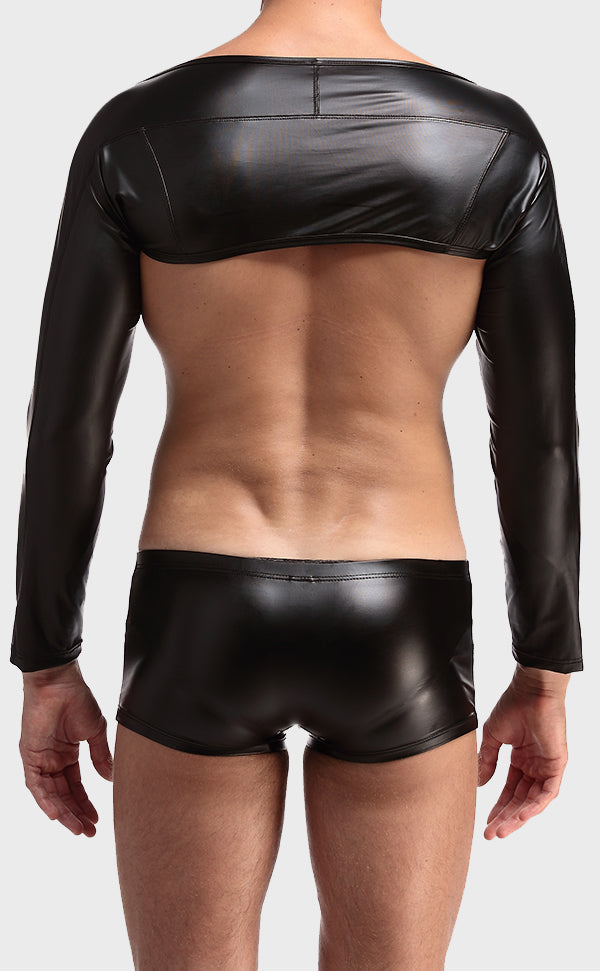 Men's Long Sleeve Faux Leather Top Vest