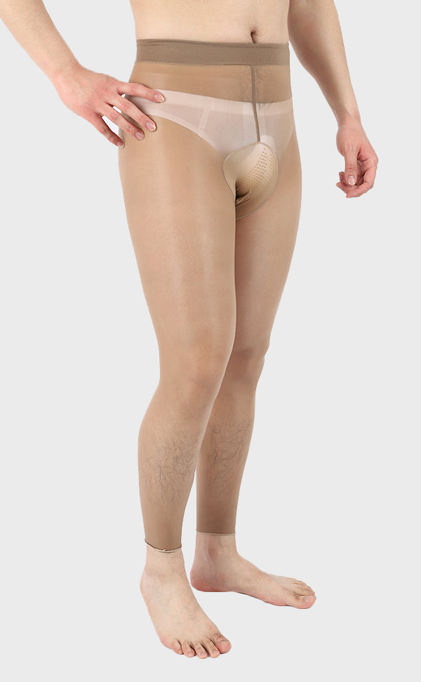 Men's Glossy Pouch Nylon Footless Tights