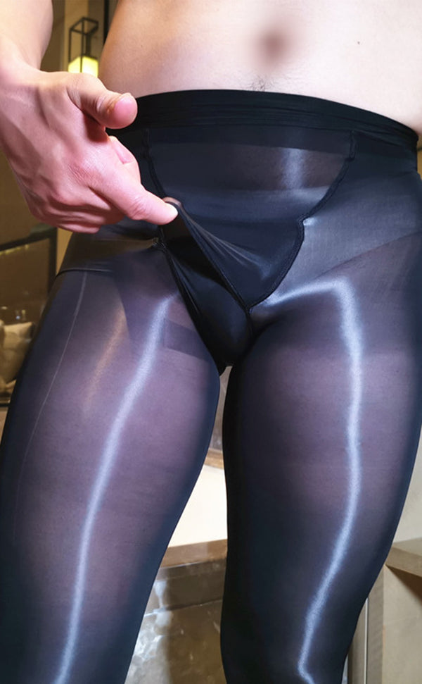 Men’s Glossy Pantyhose Fly Open