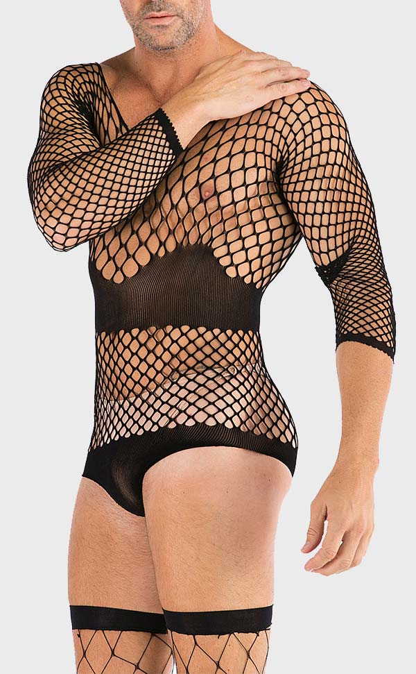 Men’s Sexy Stretch Large Net Bodysuit Sets