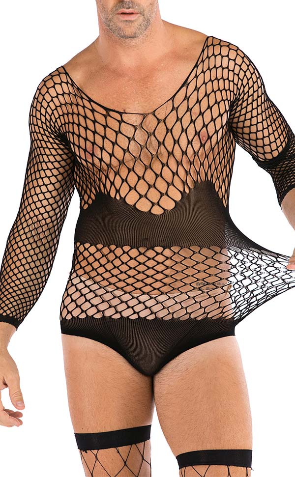 Men’s Sexy Stretch Large Net Bodysuit Sets