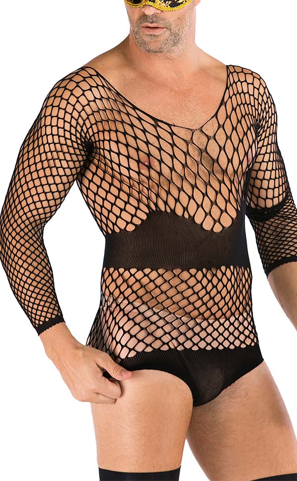 Men’s Sexy Stretch Large Net Bodysuit Sets