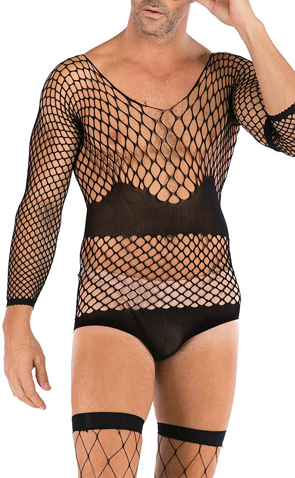 Men’s Sexy Stretch Large Net Bodysuit Sets