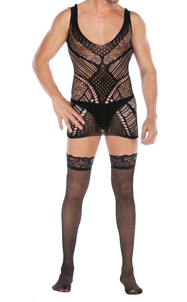 Men’s Bodystocking Mini V-Neck Lace Dress
