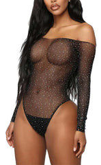 Shiny Diamond Mesh Strapless Bodysuit