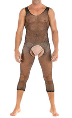 Men’s Shiny Diamond Mesh Sleeveless Bodystocking Open Crotch