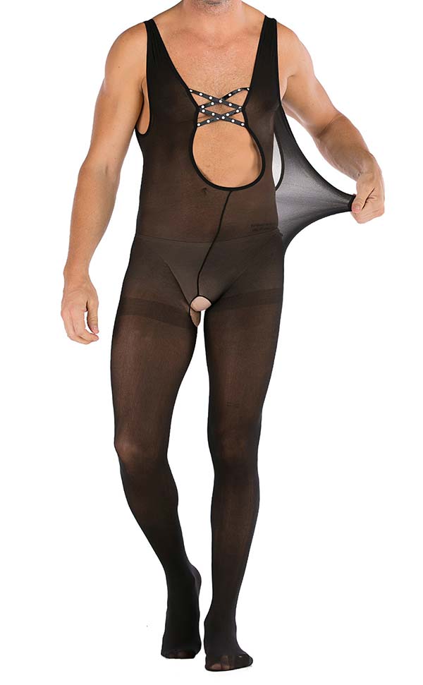 Men’s Sexy Stretch Large Crotchless Bodystocking