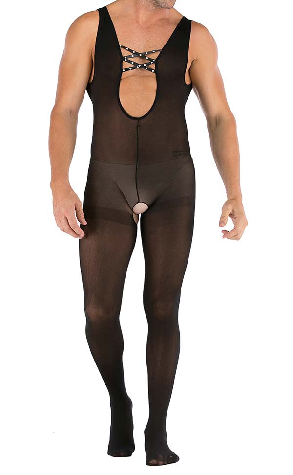 Men’s Sexy Stretch Large Crotchless Bodystocking