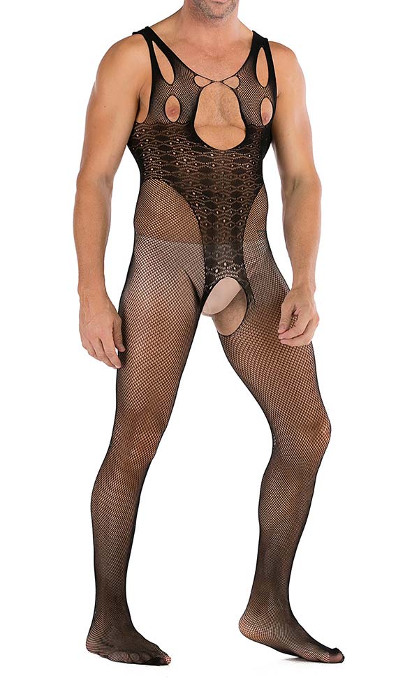 Men’s Sexy Fish Net Crotchless Bodystocking