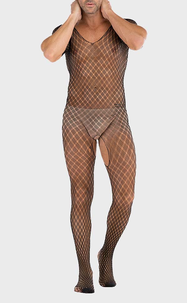 Men’s Sheer Large Net Crotchless Bodystocking