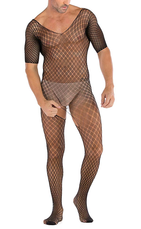 Men’s Sheer Large Net Crotchless Bodystocking