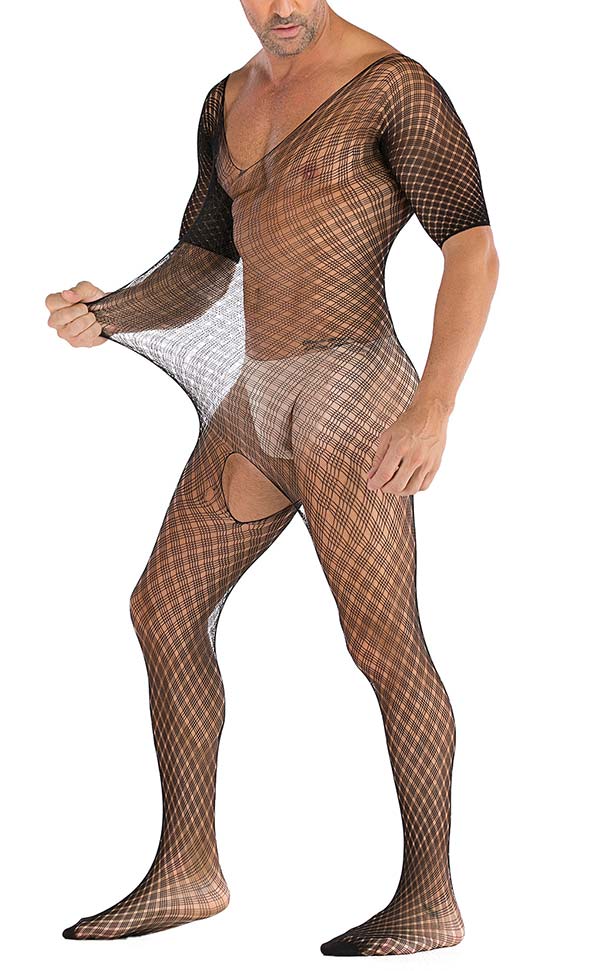 Men’s Sheer Large Net Crotchless Bodystocking