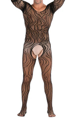 Men's Mesh Pattern Bodystocking Open Crotch