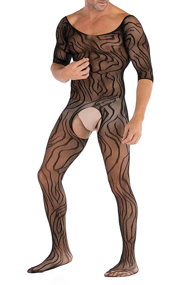 Men's Mesh Pattern Bodystocking Open Crotch